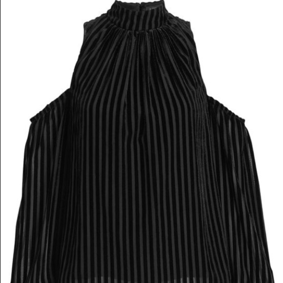 Intermix Renata Cold Shoulder Striped Velvet Top 4 - Picture 4 of 8